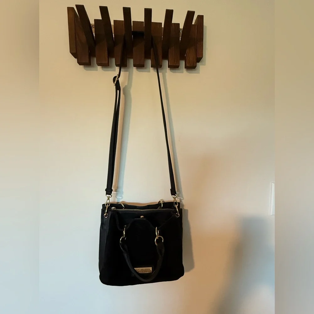 Andrew Marc/Marc New York Small Crossbody Black Bag W/Gold Accents‎ Exude Luxury